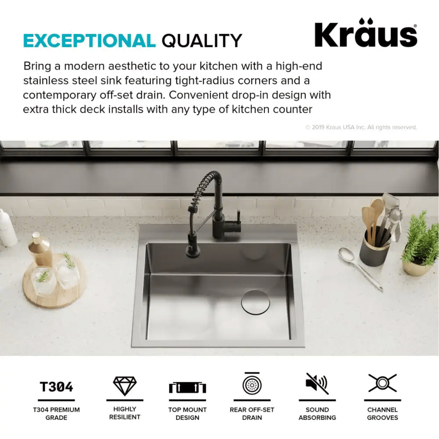 Kraus Loften Dual Mount Drop-In Stainless Steel 25 in. 1-Hole Single Bowl Kitchen Sink (KHT411-25)