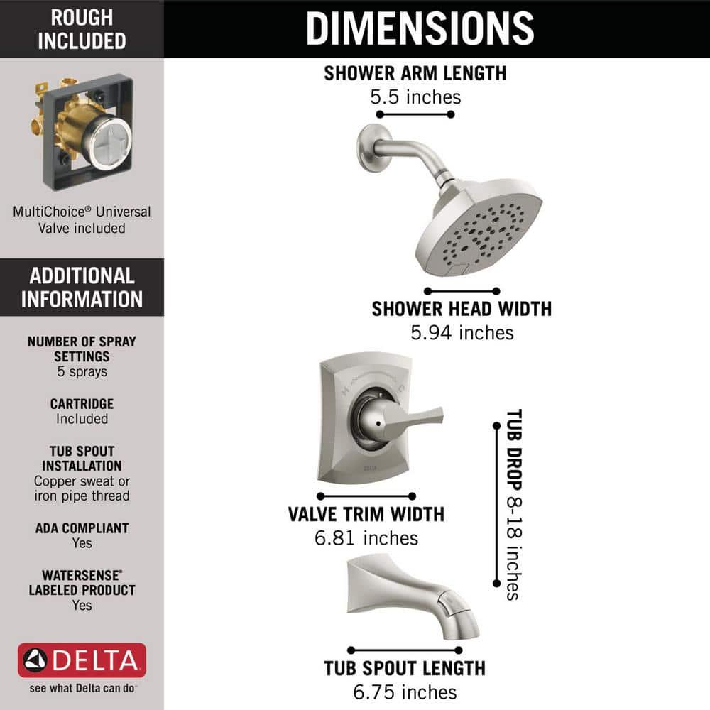 Delta Pierce SingleHandle 5Spray Tub and Shower Faucet in Spot Shield Brushed Nickel