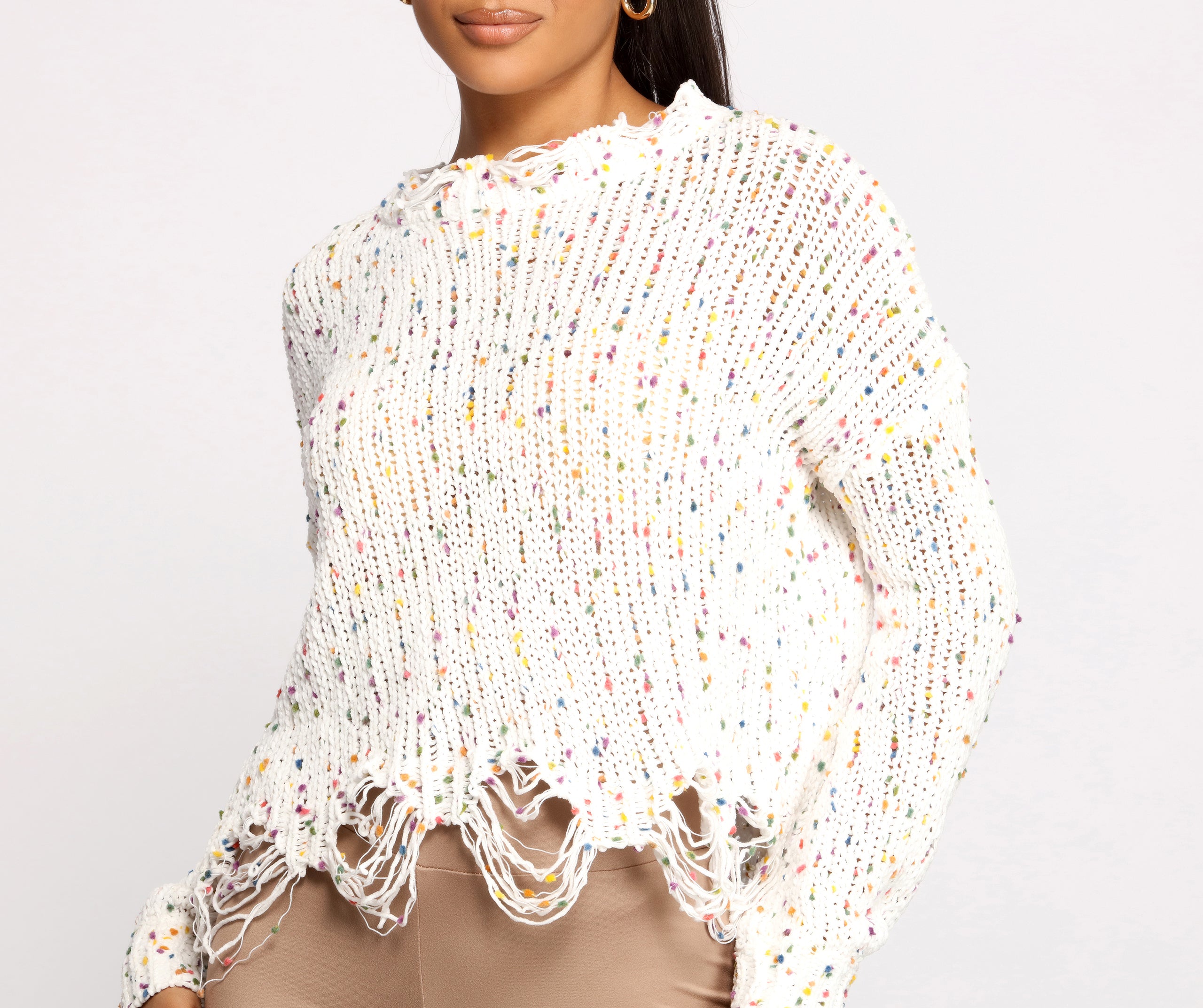 Issa Celebration Confetti Knit Distressed Sweater