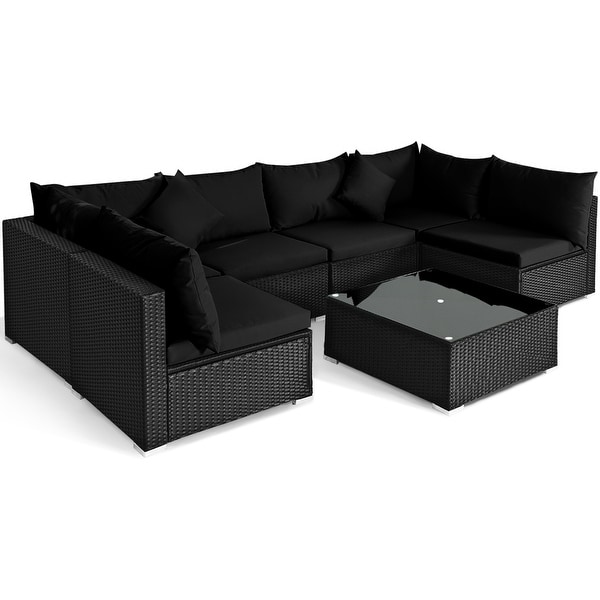 Gymax 7PCS Rattan Patio Conversation Set Sectional Furniture Set w/