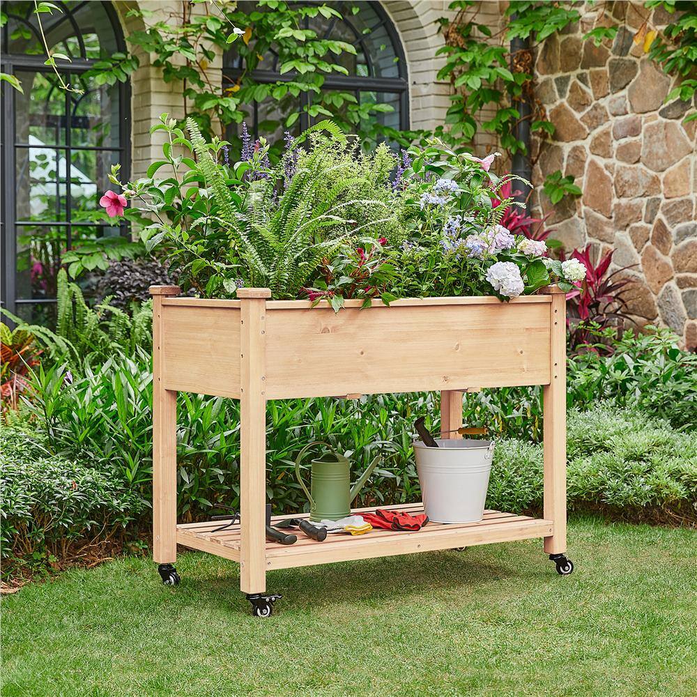 Yaheetech 42 in. L x 23 in. W x 33 in. H Raised Garden Bed with Lockable Wheels  Liner DYhq440001