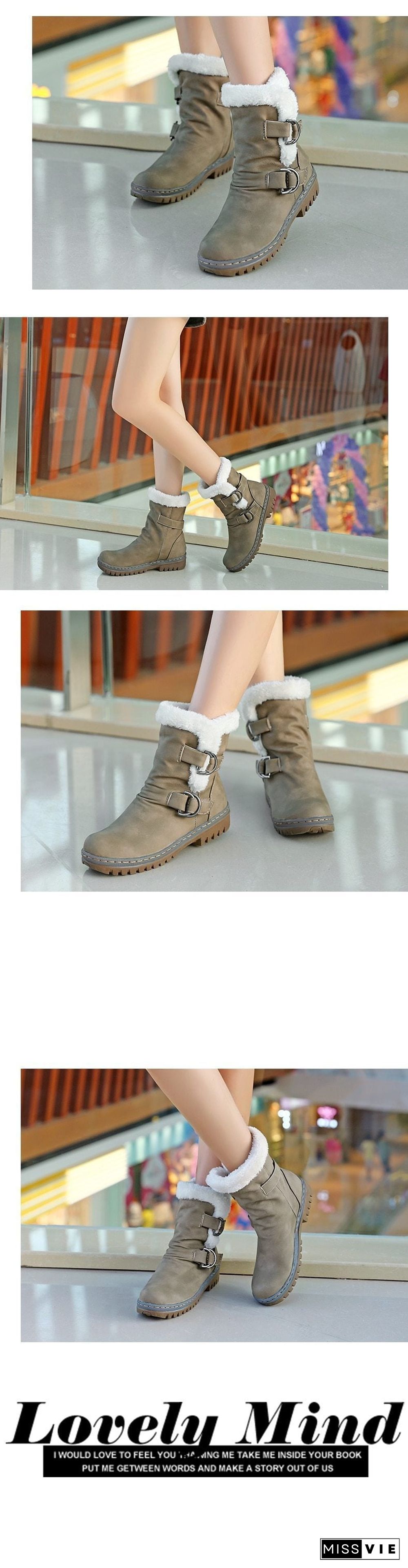 Women Leather Warm mid-calf Plush Fur Velvet Boots Booties Snow Shoes