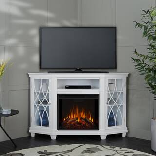 Real Flame Lynette 56 in. Corner Electric Fireplace in White 1750E-W