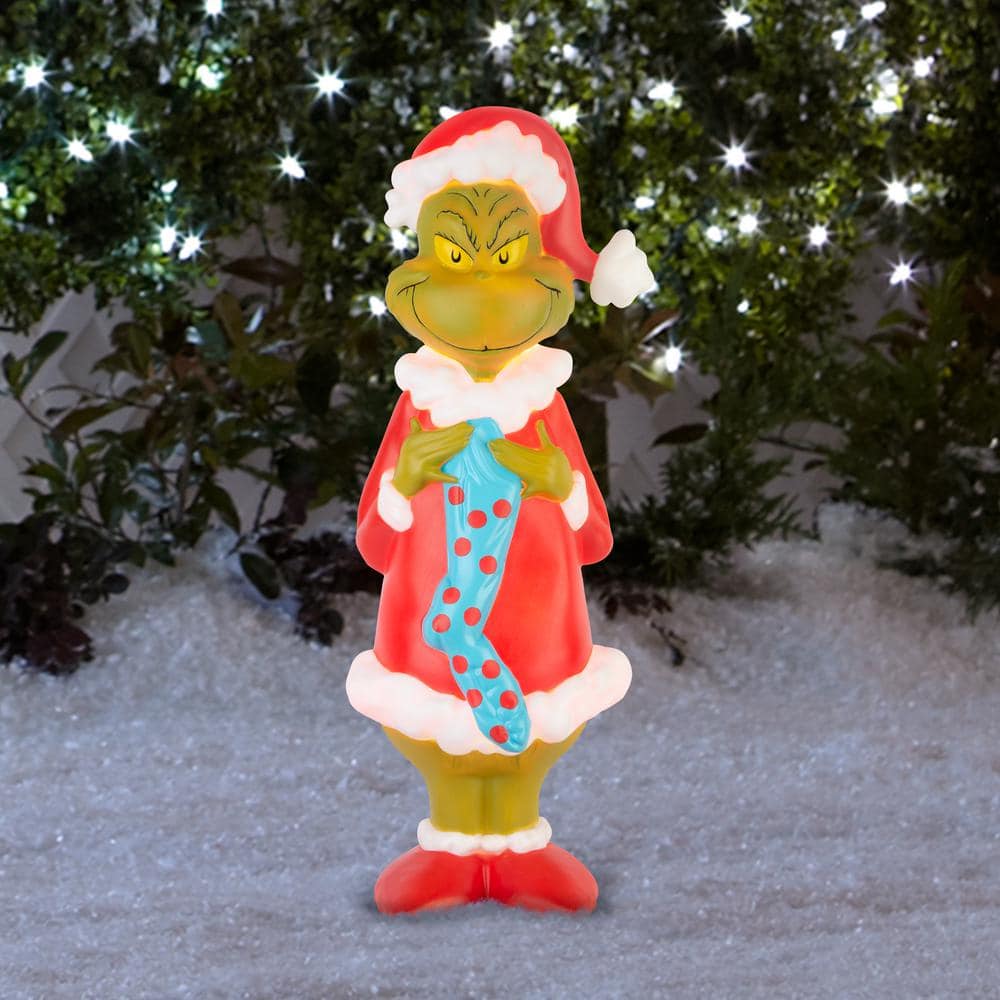 nonbranded 24 in. Lighted Blow Mold Outdoor Decor-Grinch with Seussian Style Stocking-Dr. Seuss G-880191