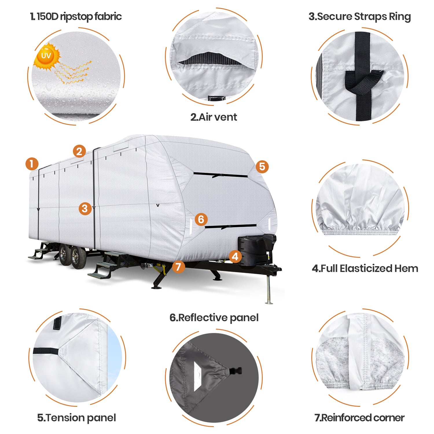 Leader Accessories 150D Travel Trailer RV Cover with Adhesive Repair Patch， Ripstop Diamond Camper Cover， 20'-22'