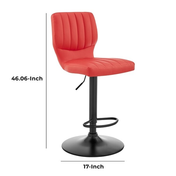 21 Inch Metal and Leatherette Swivel Bar Stool， Black and Red