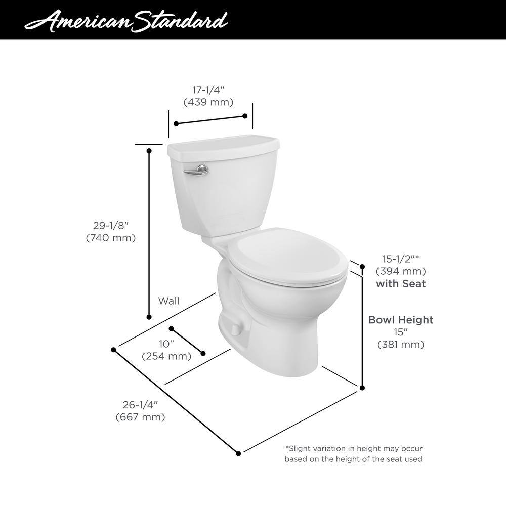 American Standard Cadet 3 Powerwash 10 in. Rough-in 2-Piece 1.6 GPF Single Flush Round Toilet in White Seat Not Included 270DB001.020