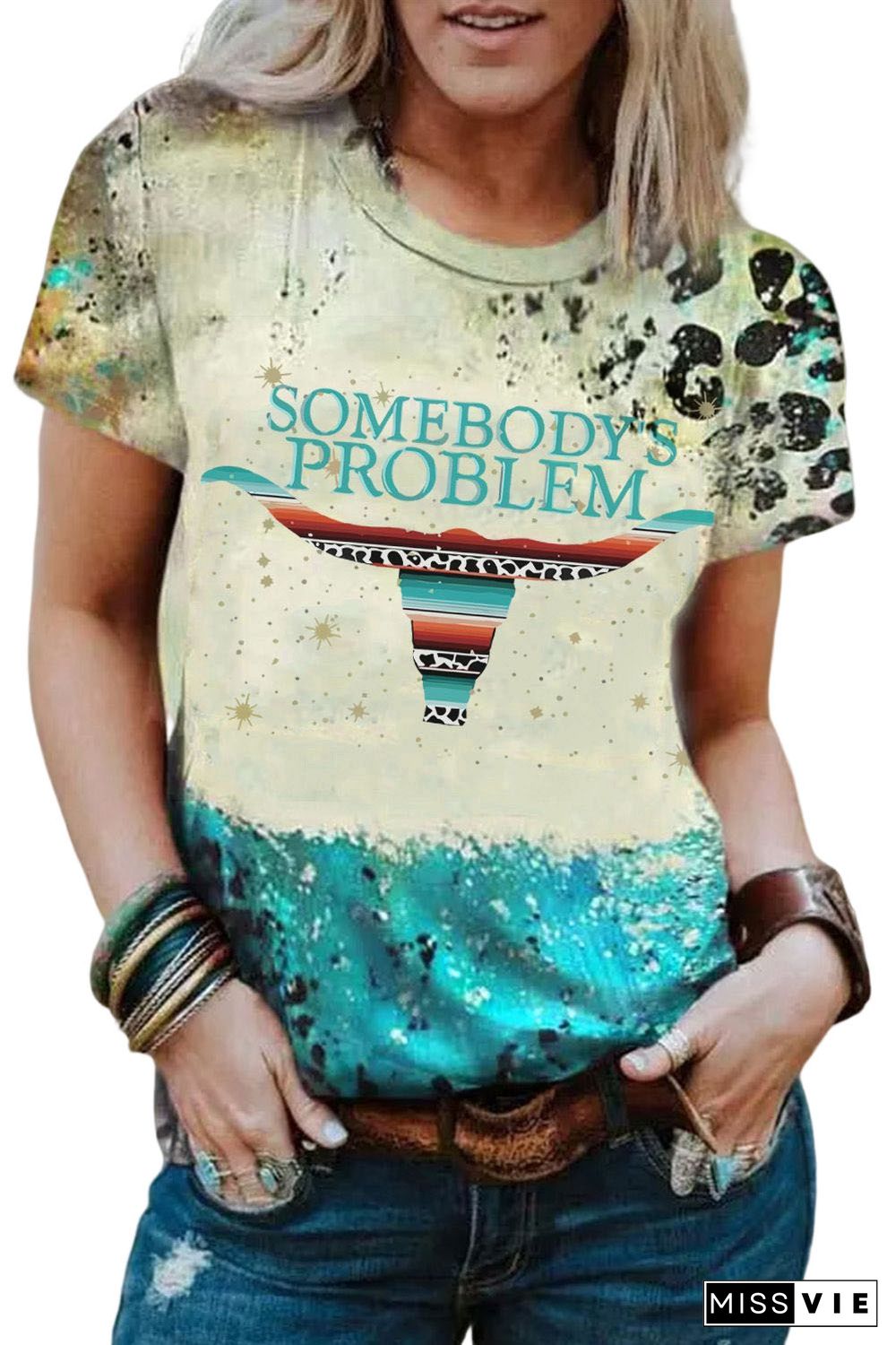 Sky Blue SOMEBODYS PROBLEM Western Graphic Print Tee