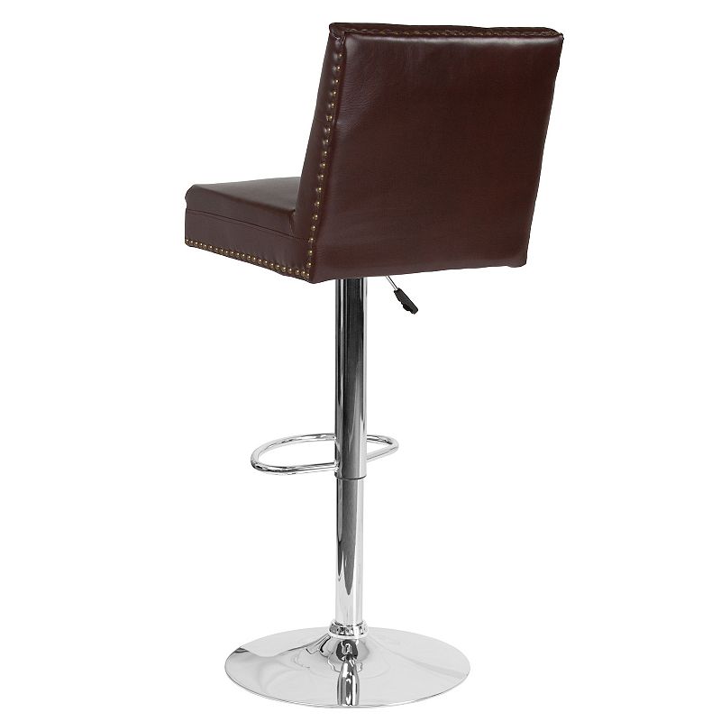 Emma and Oliver Adjustable Tufted Accent Trimmed Back Barstool-Brown LeatherSoft