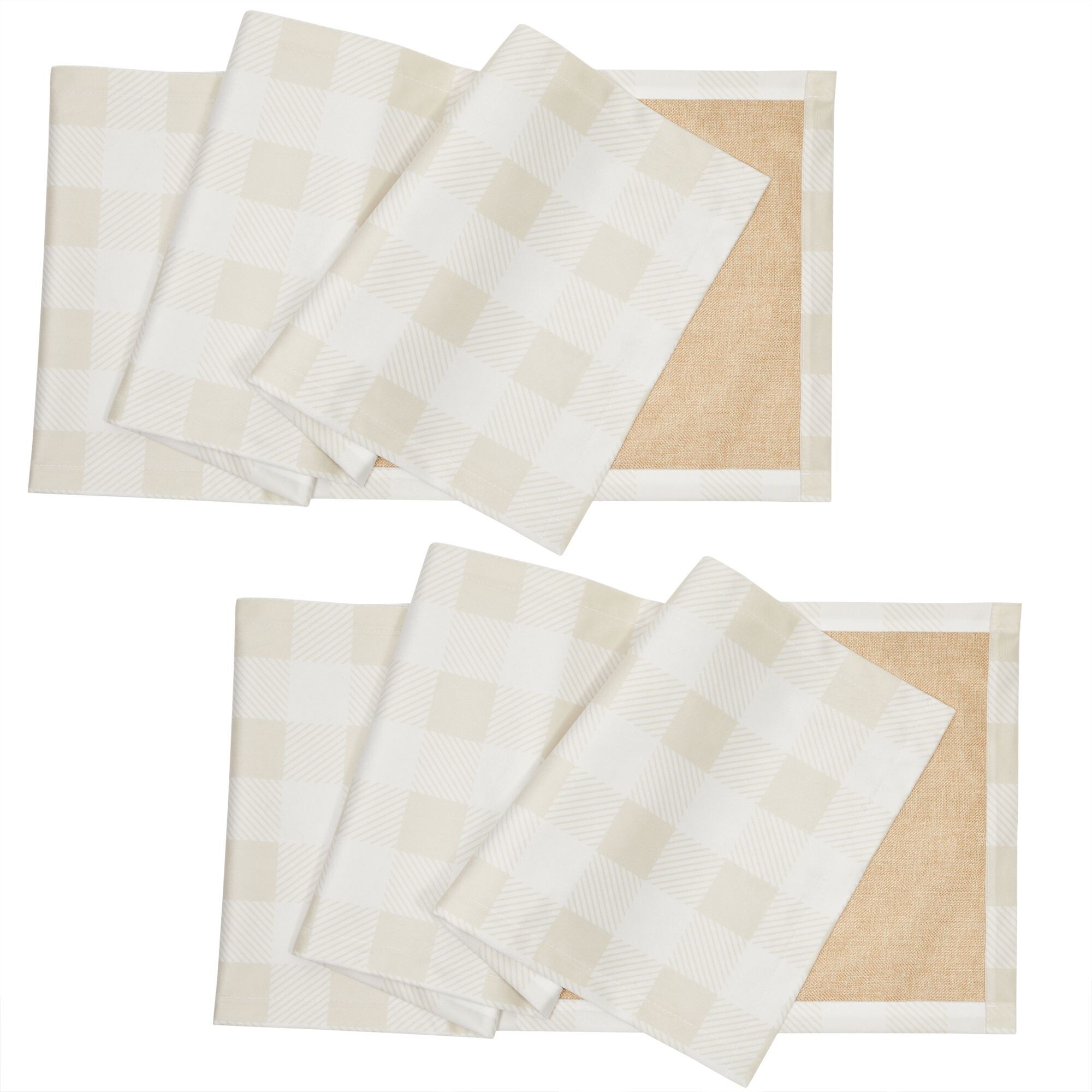 2 Pack Buffalo Plaid Table Runner， White and Beige Check， Reversible Burlap and Cotton (14 x 72 in)