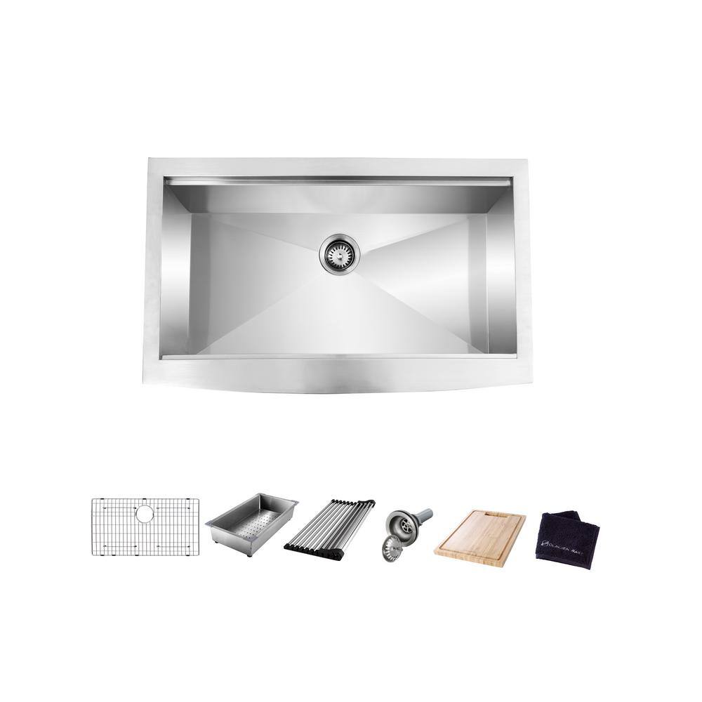 Glacier Bay Zero Radius Farmhouse Apron-Front 18G Stainless Steel 33 in. Single Bowl Workstation Kitchen Sink with Accessories 4312F