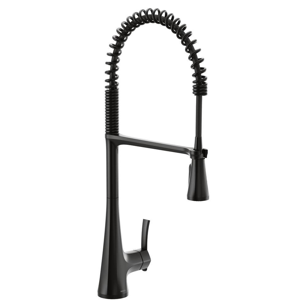 MOEN Sinema Single-Handle Pre-Rinse Spring Pulldown Sprayer Kitchen Faucet with Power Clean in Matte Black S5235BL