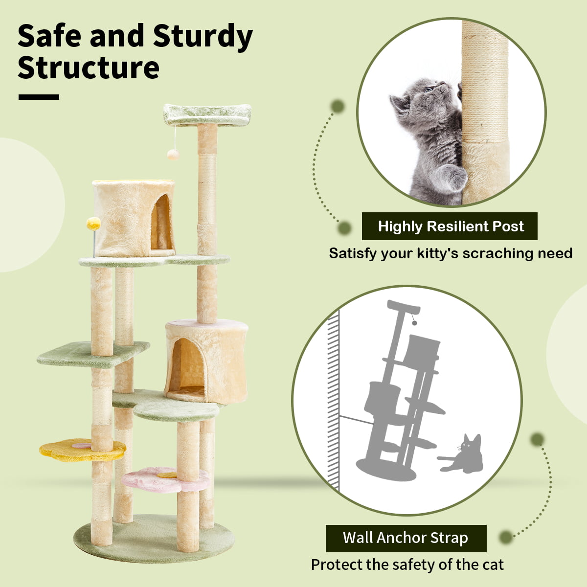 Erommy Flower Cat Tree Tower, Heavy Duty Anti-Scratch Cats Furniture, Multi-Level Cat Condo Activity Center Kitten Play House