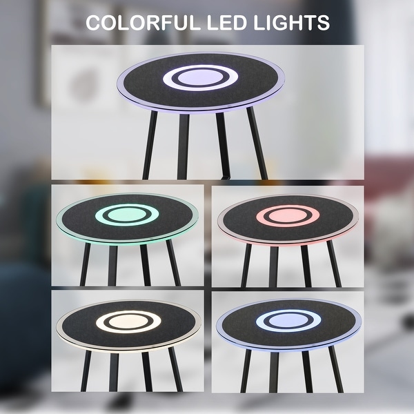 Modern Smart Side Round Coffee Table with USB and LED 5 lights and Bluetooth in Glass