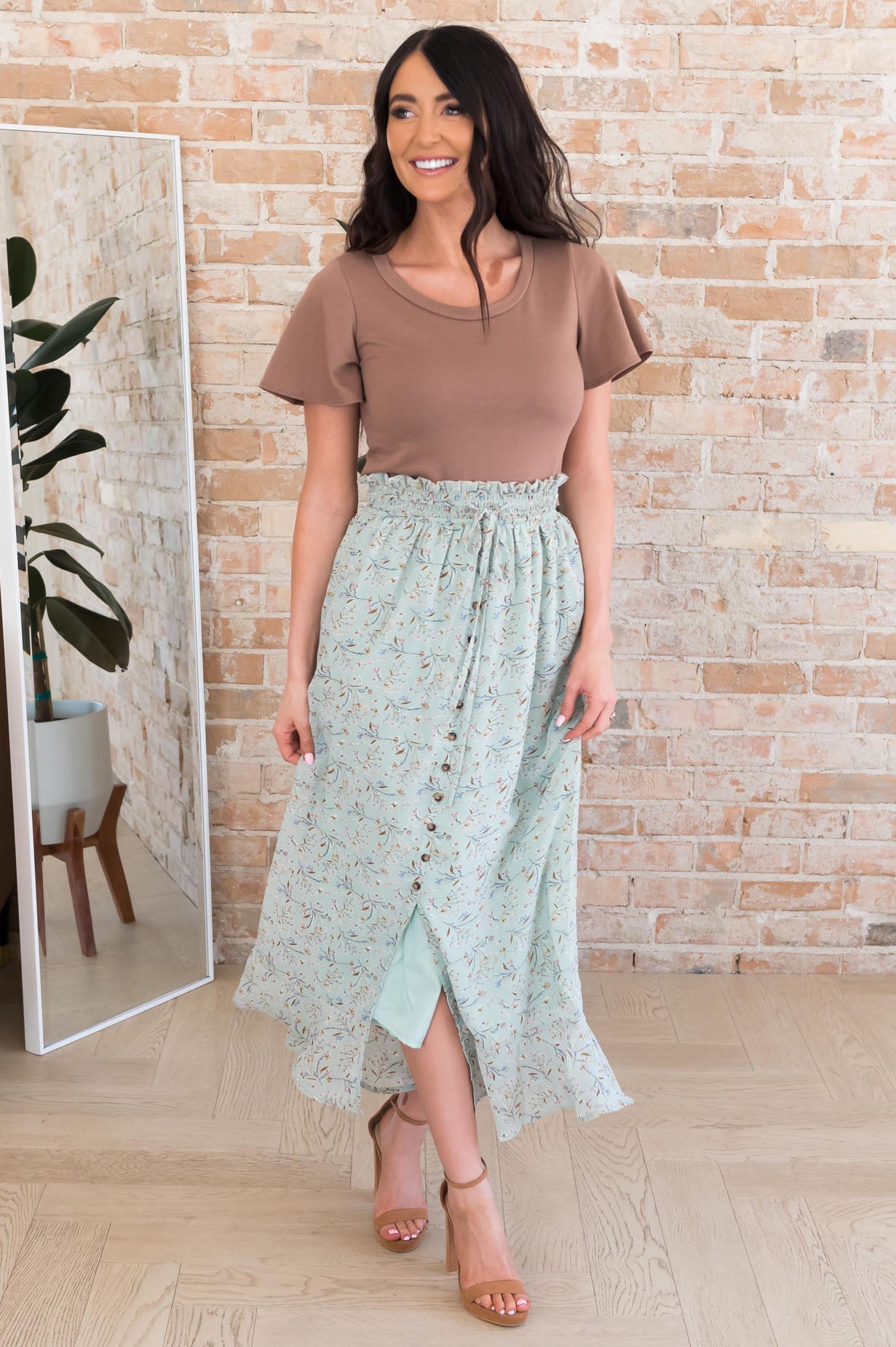 Spring Blooms Modest Button Skirt