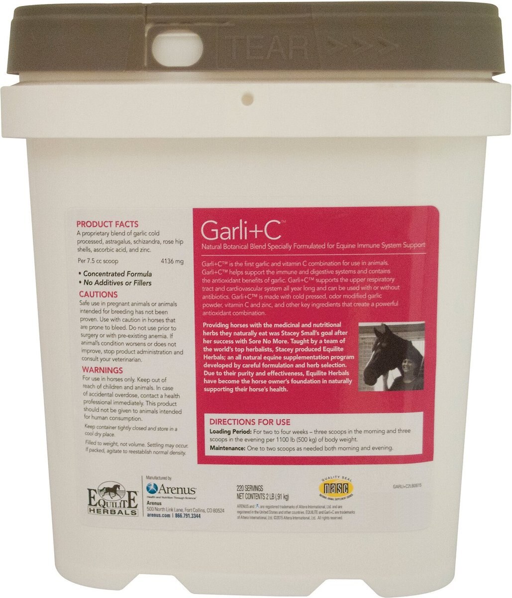 Equilite Herbals Garli+C Immune Support Powder Horse Supplement， 2-lb tub