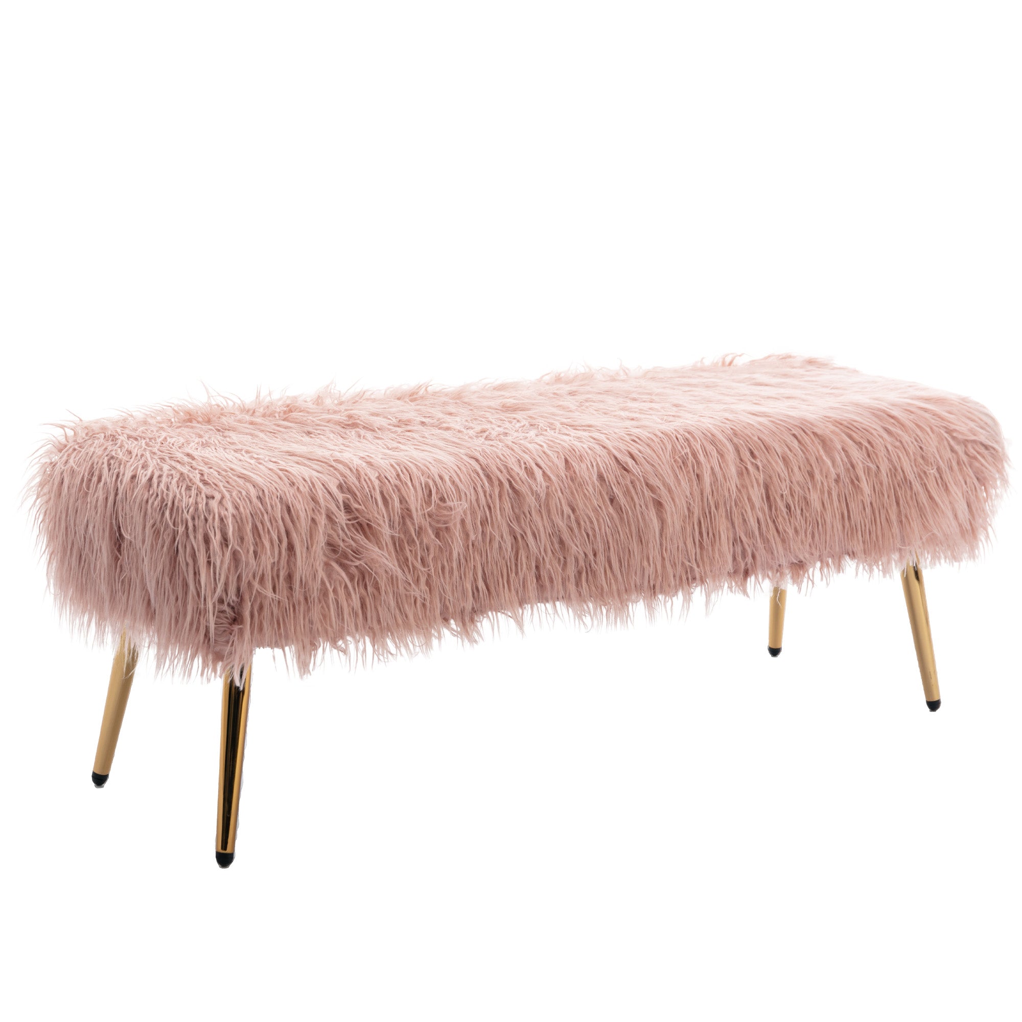 Officery Faux Fur Plush Bench, Modern Fluffy Upholstered Bench for Entryway Dining Room Living Room Bedroom, Pink