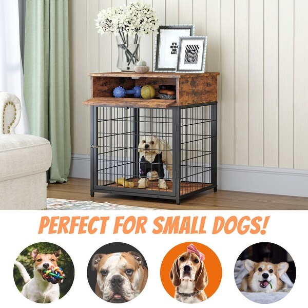 Furniture Style Wood，with Dog Crate，End Table with Storage Console(Rustic Brown; 19.69''w x 22.83''d x 26.97''h) - 26.97