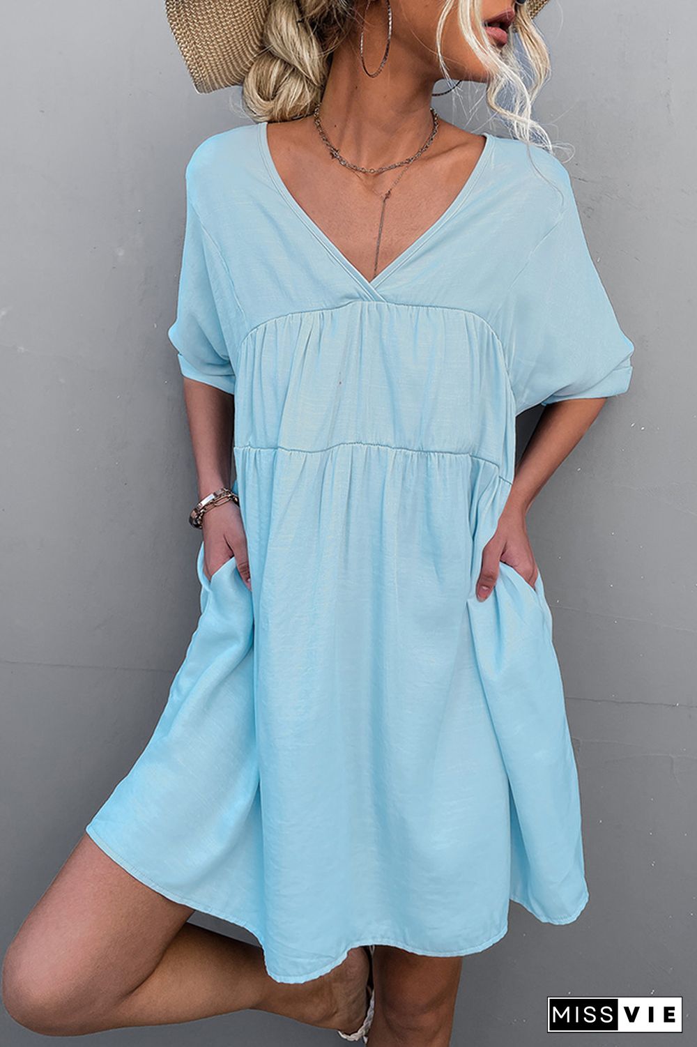 Loose V Neck Short Sleeves Dress Wholesale