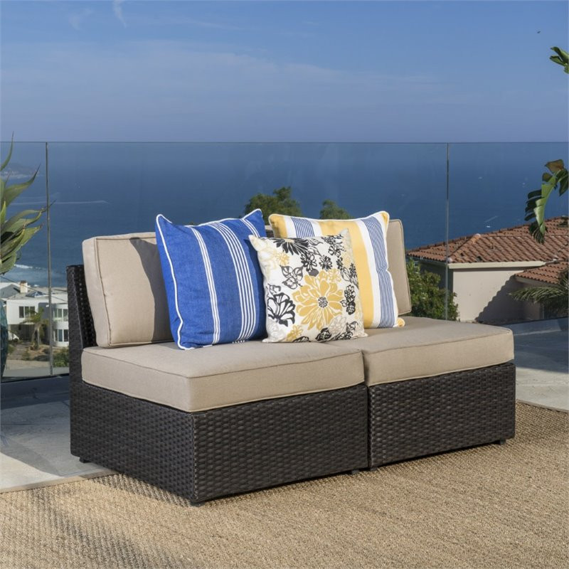 Noble House Santa Cruz Outdoor Wicker Armless Chair in Dark Brown (Set of 2)   Tropical   Outdoor Lounge Chairs   by Homesquare  Houzz