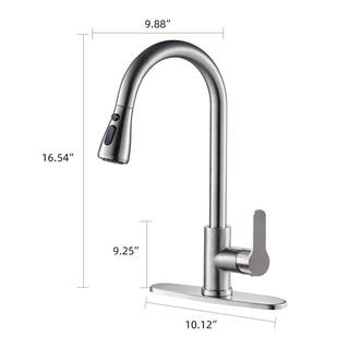 Zalerock Pause Mode Single Handle Pull Down Sprayer Kitchen Faucet with Deck Plate Included in Brushed Nickel HLTST042