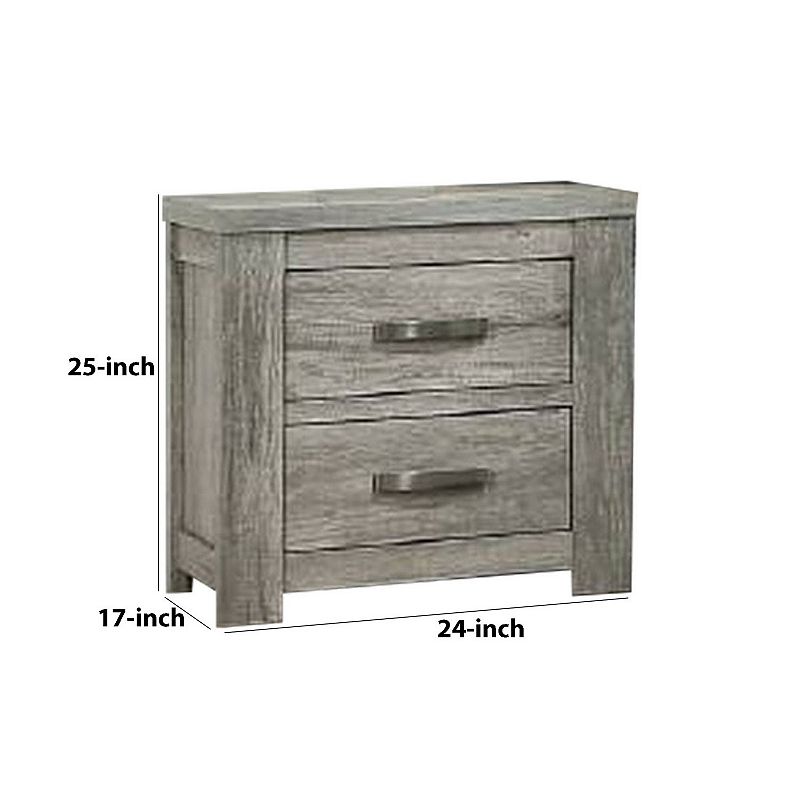 Wooden Nightstand with Two Drawers and Metal Bar Handles， Gray