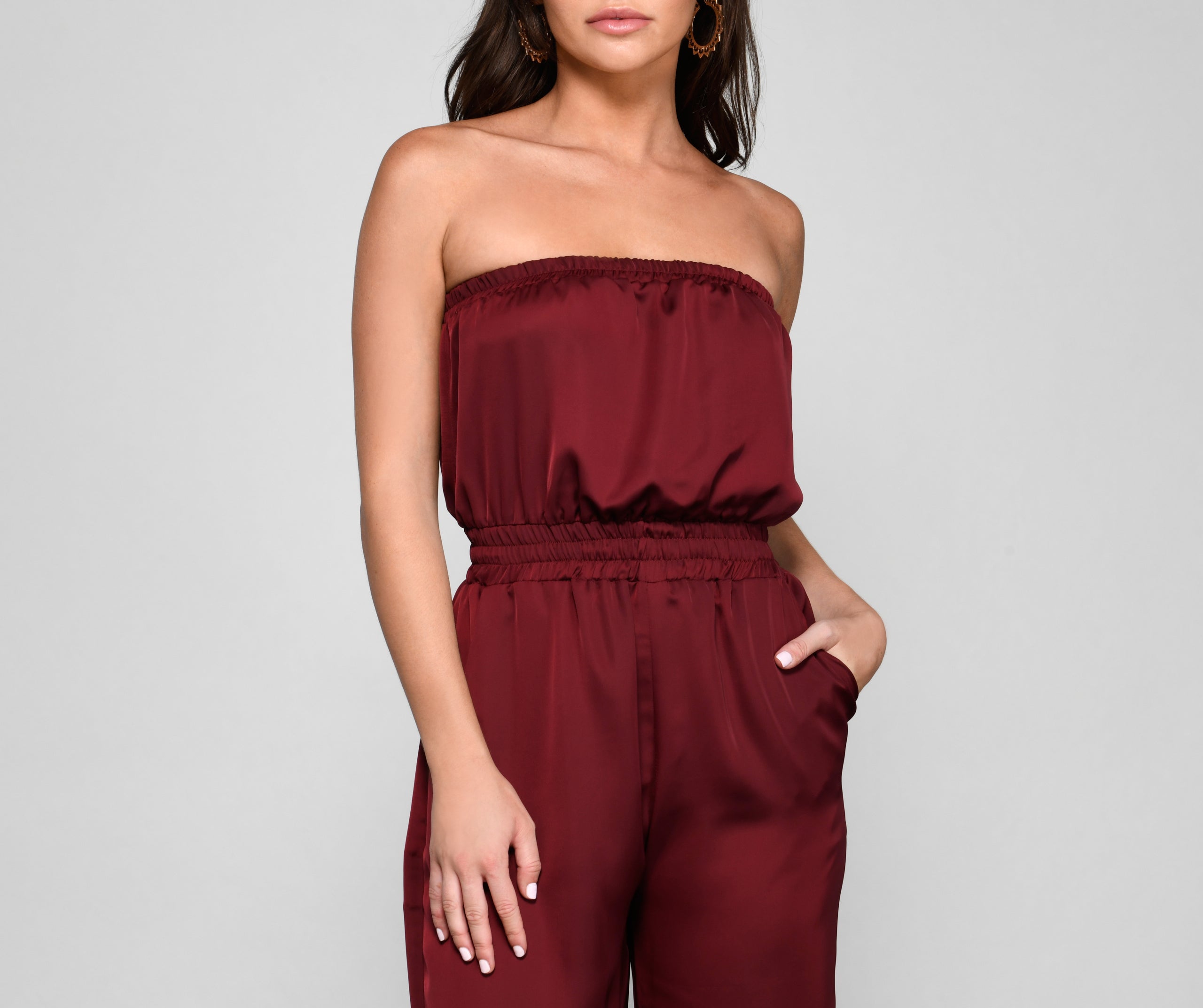 Sleek Strapless Satin Jumpsuit