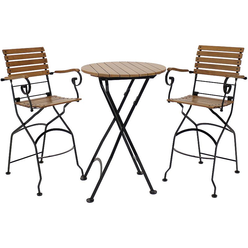 Sunnydaze Deluxe Chestnut 3-Piece Folding Patio Bar-Height Table and Chairs