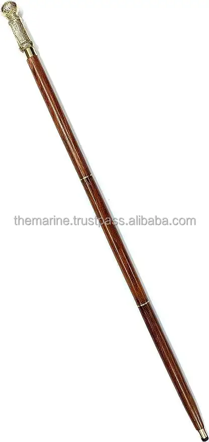 36'' Shiny Brass Long Knob Designer Handle with Natural Wooden Brown Color Shaft 3 pcs Folding Walking Stick For Old Age   Adult