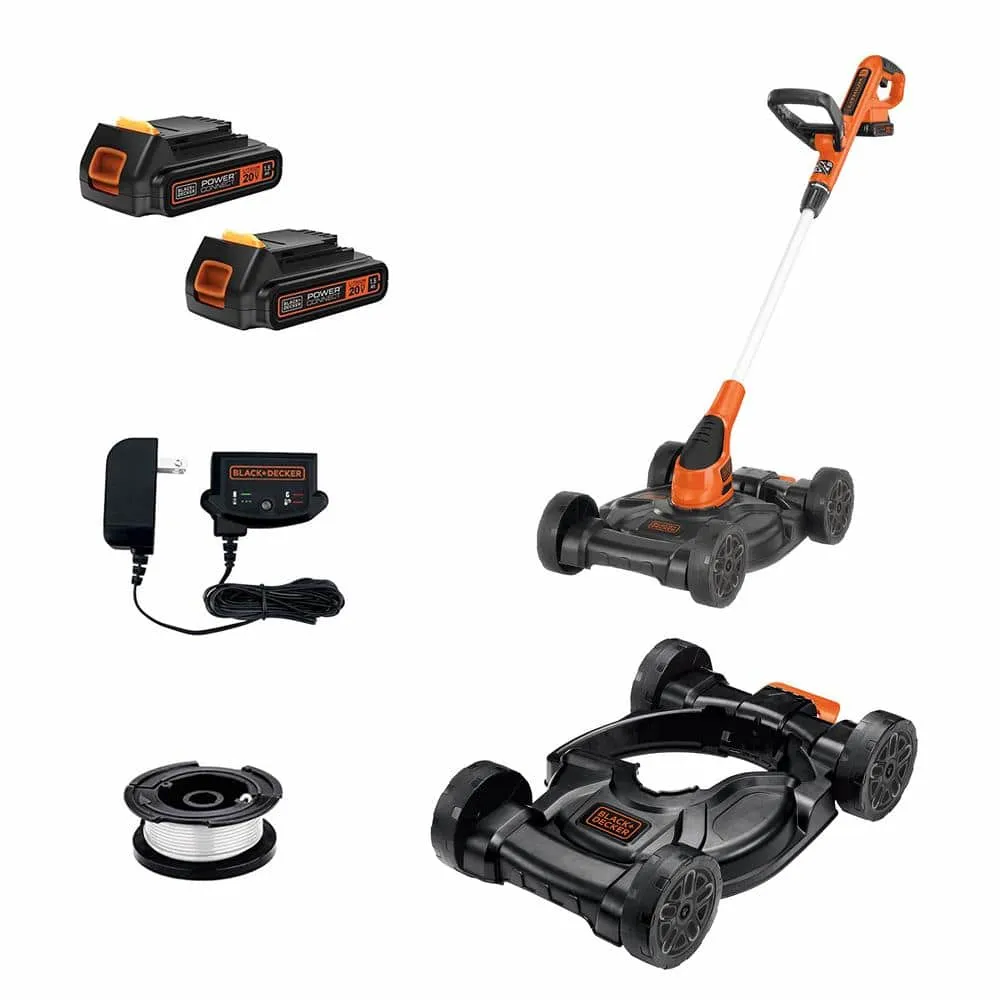 BLACK+DECKER 20V MAX Cordless Battery Powered 3-in-1 String Trimmer, Lawn Edger & Lawn Mower Kit with (2) 2Ah Batteries & Charger MTC220