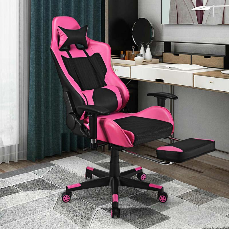 High Back E-Sport Massage Gaming Chair with Footrest & Headrest, Ergonomic PU Leather Gaming Seat, Video Game Chair Computer Chair