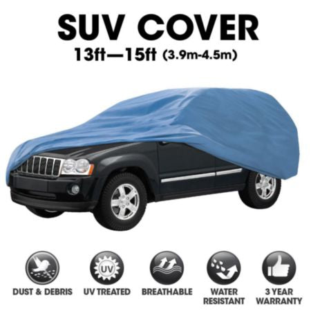 Autocraft SUV Cover， Blue 3 Layers， Fits SUVs 13'-15'， Medium-Duty， Water Resistant， Outdoor Use