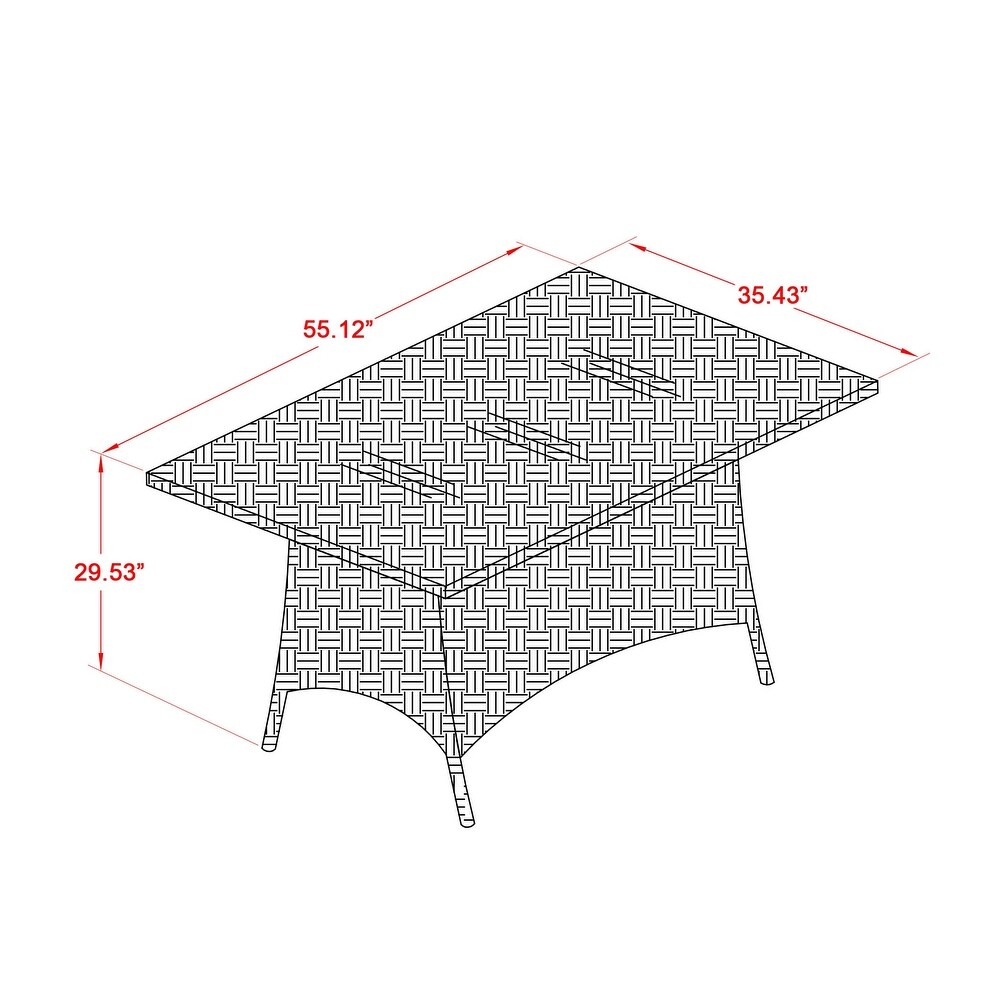 East West Furniture HVLTG53V Patio Wicker Dining Table   Rectangle PE Wicker Table with Glass Top  36x55 Inch  Cream