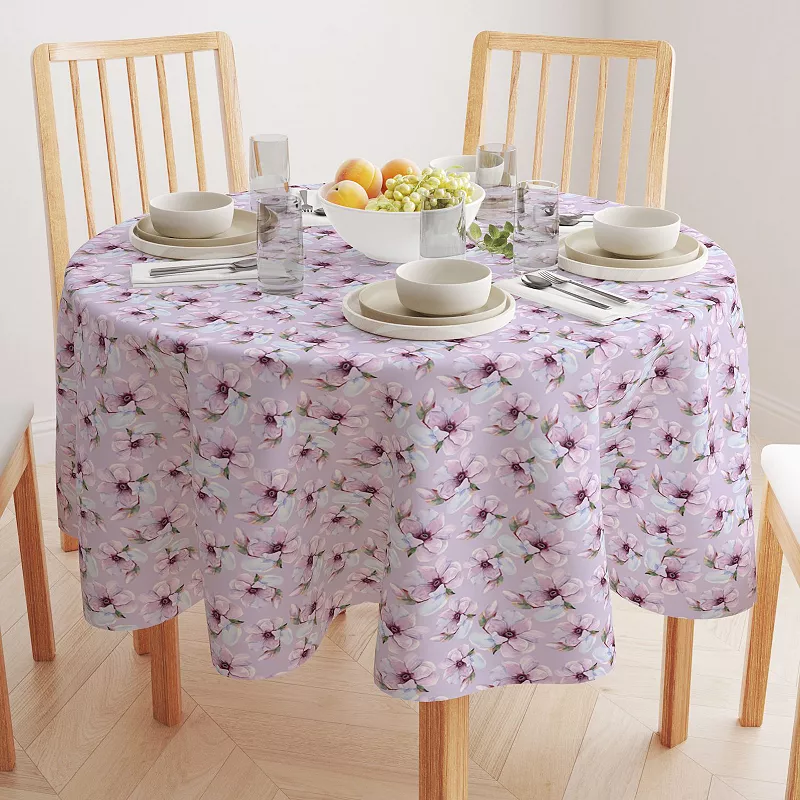 Round Tablecloth， 100% Polyester， 70 Round， Brush Stroke Purple Flowers