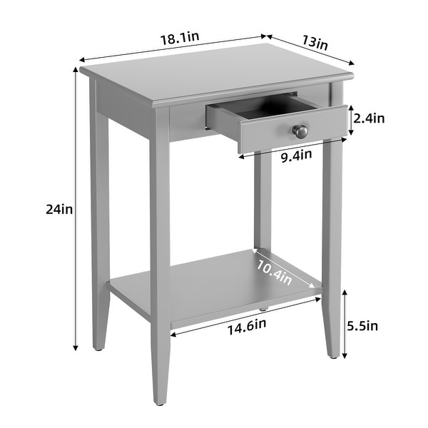 Table with Drawer Black End Table Narrow Bedside Tables with 2-Tier Storage Shelves Versatile Night Stand