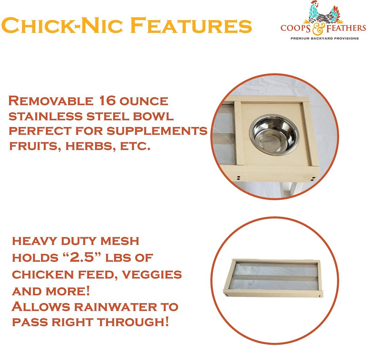 Coops and Feathers Chick-Nic Table Poultry Feeder， Tan and White