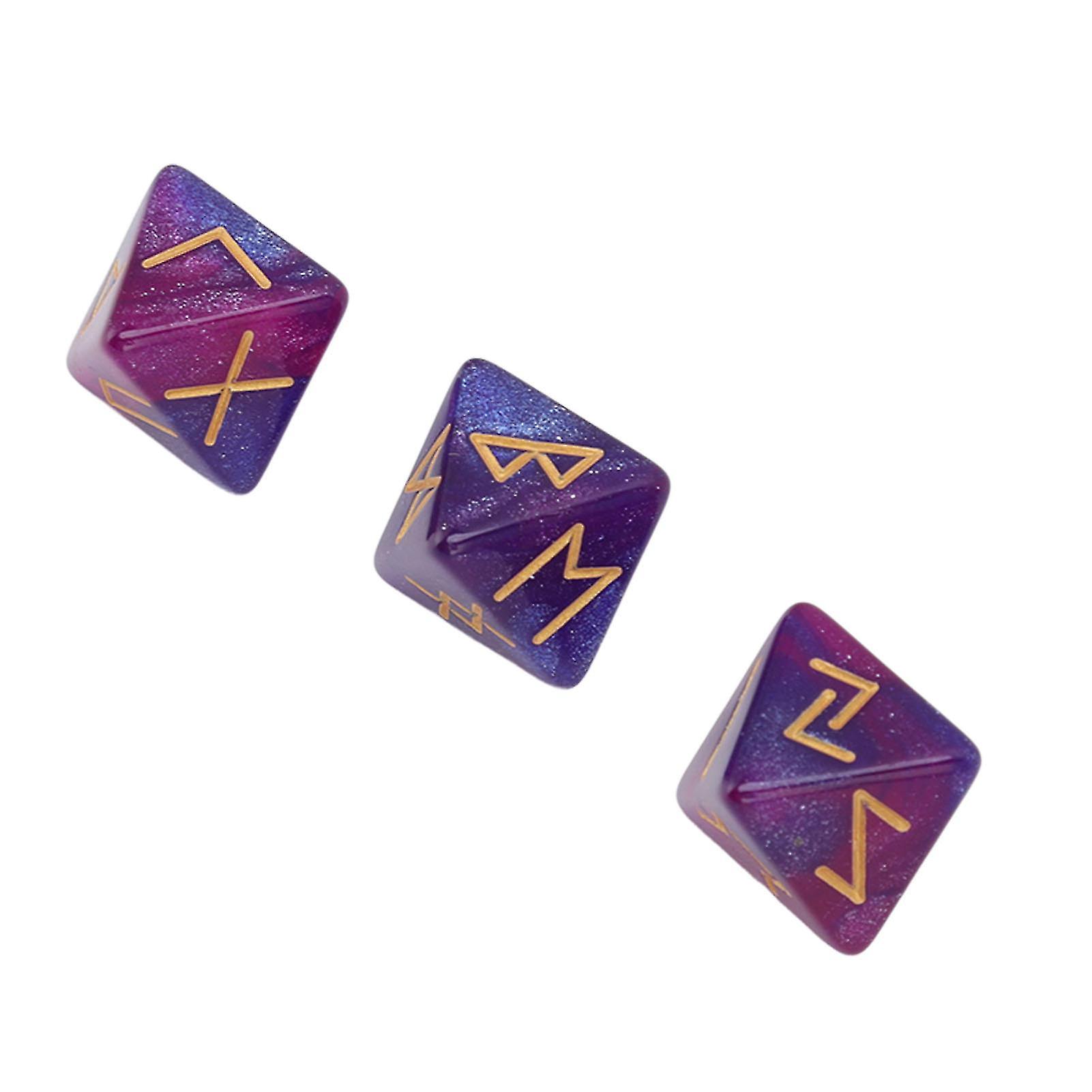 3Pcs Rune Dice 8 Sided Star Sky Mystic Vivid Colors Astrology Learning Prediction Polyhedral Dice Set for Adults Purple Blue