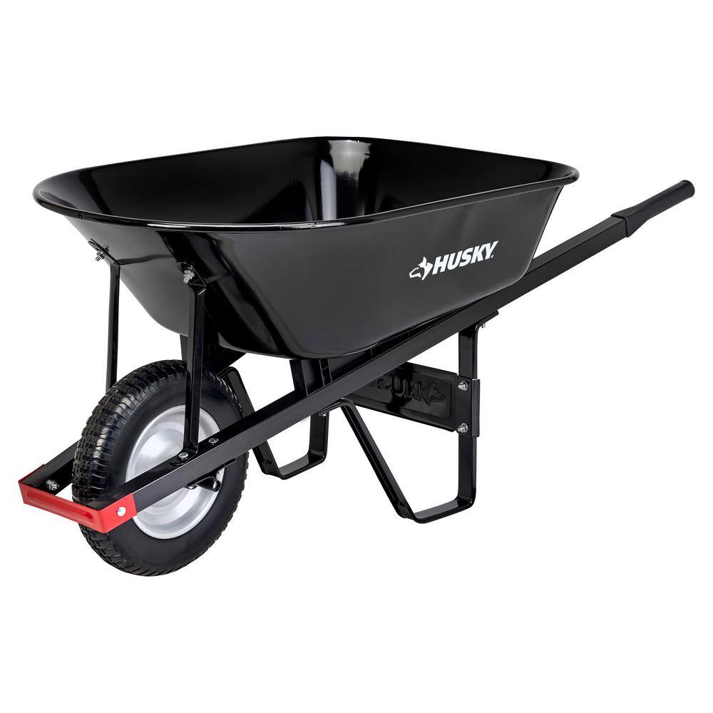 Husky 6 cu. ft. Steel Wheelbarrow with Flat Free Tire HWB3016