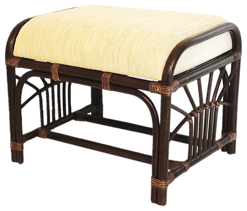 Ottoman Footstool Handmade ECO Natural Rattan Wicker with Cream Cushion   Tropical   Footstools And Ottomans   by RattanUSA  Houzz