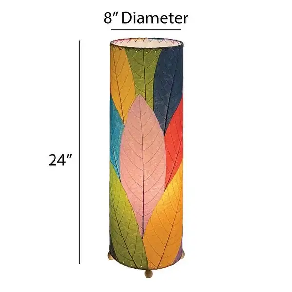 Handmade 24 Inch Cocoa Leaf Cylinder Table Lamp - 8 x 8 x 24