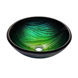 KRAUS Nei Glass Vessel Sink in Green with Waterfall Faucet in Oil Rubbed Bronze C-GV-391-19mm-10ORB