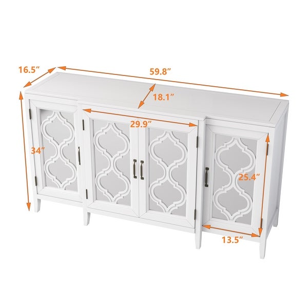 Modern Mirrored Console Table Sideboard for Living Room Dining Room with 4 Cabinets and 3 Adjustable Shelves