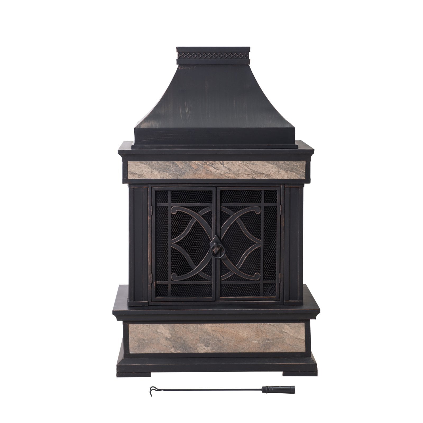 Heirloom Slate Fireplace-Black With Golden Brush