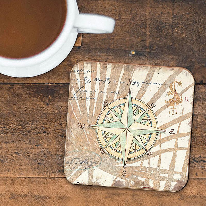 Compass Coastal Wooden Cork Coasters Gift Set of 4 by Nature Wonders