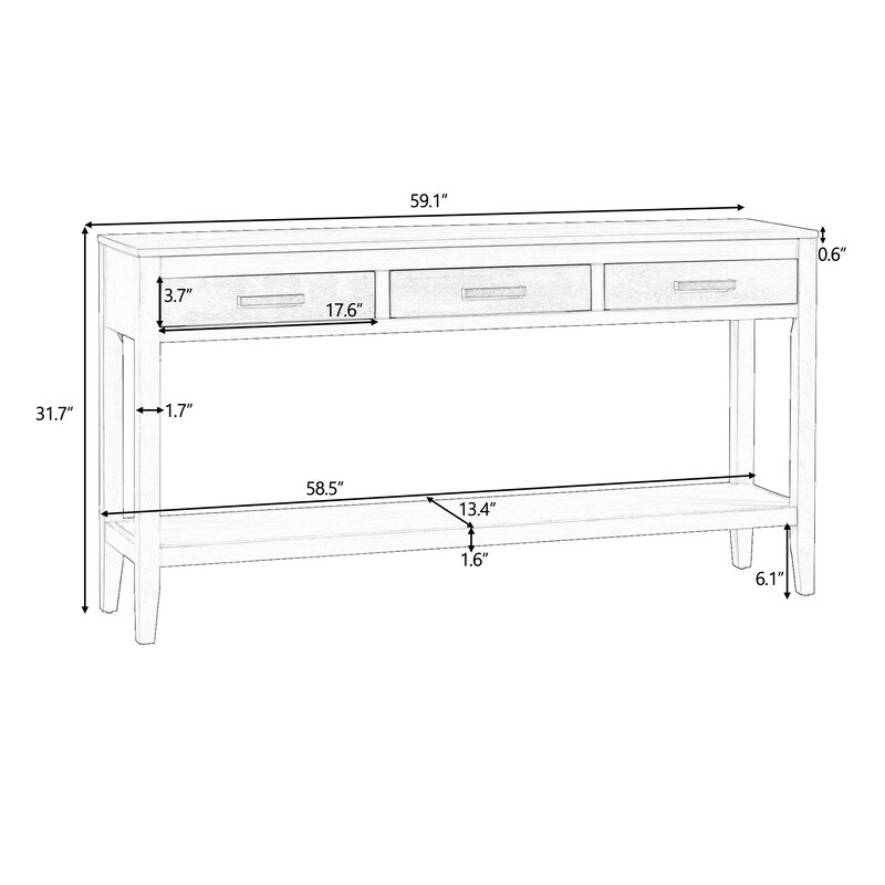 Vintage Style 3 Drawer 1 Shelf Console Table  Classic Entrance Display Table Entryway Table  Storage Sofa Table