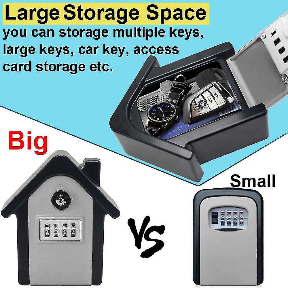 Key Safe Wall Mounted Key Box With Digital Code  Emergency Keys，xl Size Outdoor Key Safe  (silver)