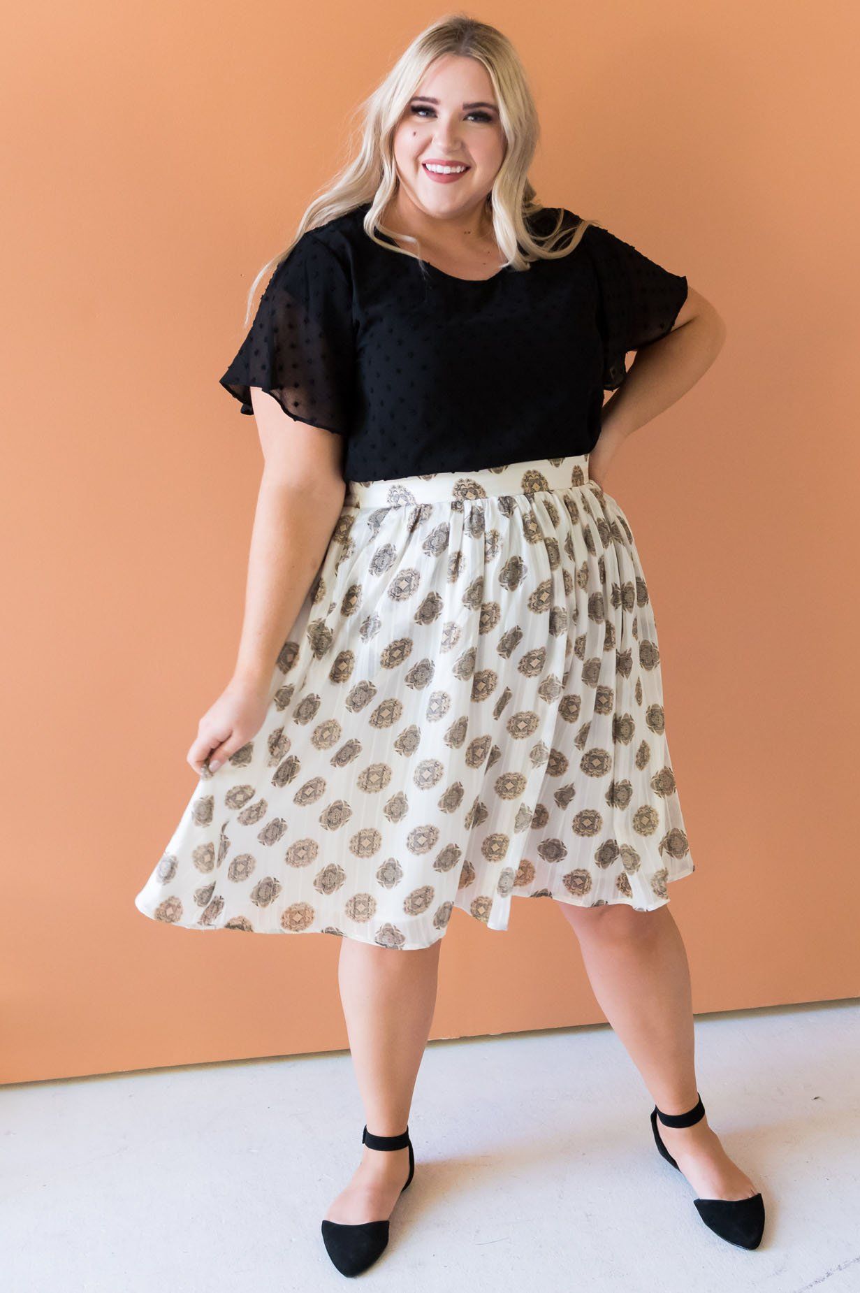 Cream Medallion Chiffon Skirt