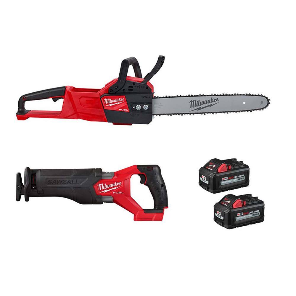 MW M18 FUEL 16 in. 18-Volt Lithium-Ion Brushless Battery Electric Chainsaw wReciprocating Saw Two 6Ah Batteries (2-Tool) 2727-20-2821-20-48-11-1862