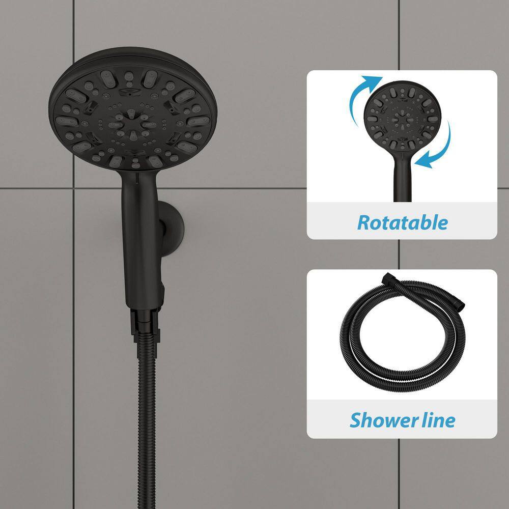 LORDEAR 7-Spray Patterns with 1.8 GPM 4.7 in. Wall Mount Handheld Shower Head in Matte Black H-SLF17002-B