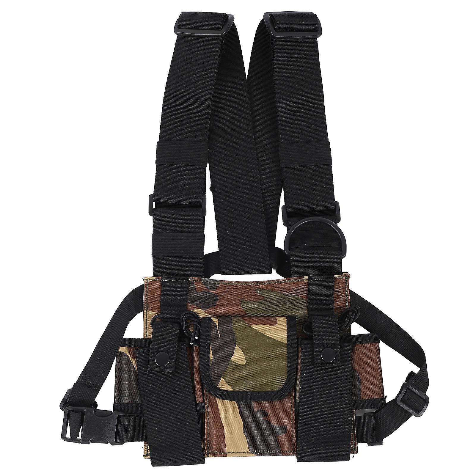 Chest Pack Adjustable Multi Pocket Functional Harness Front Vest Rig Bag For Outdoorcamouflage